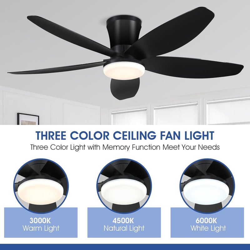 Surtime 42" Ceiling Fans with Lights-Low Profile Ceiling Fan with Light and Remote/APP Control,Flush Mount,DC Reversible,LED Dimmable Blakc Ceiling Fans for Bedroom,Indoor/Outdoor Patio Use - Image 4
